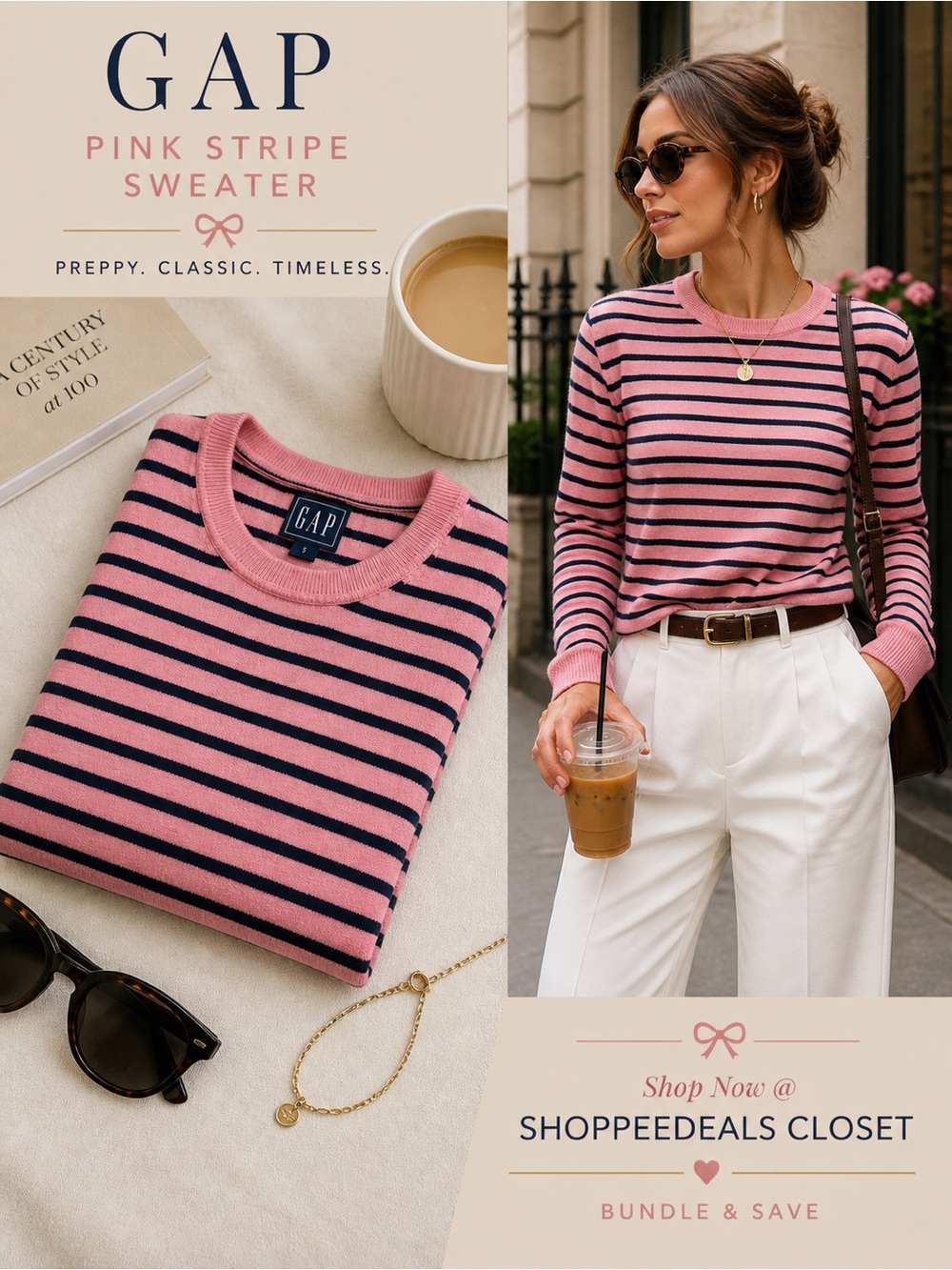GAP Pink & Navy Striped Crewneck Sweater | Preppy Classic